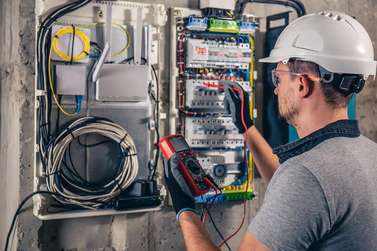 Professional electrician at work